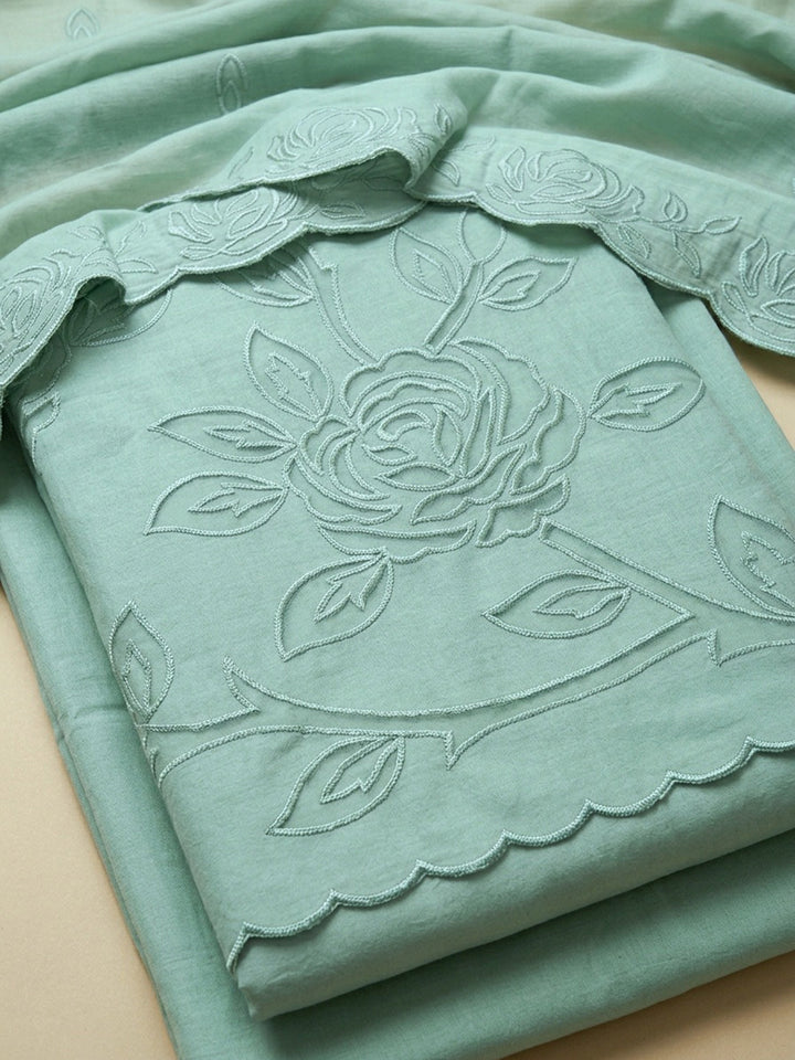 Sea Green Embroidery Chanderi Unstitched Dress Material