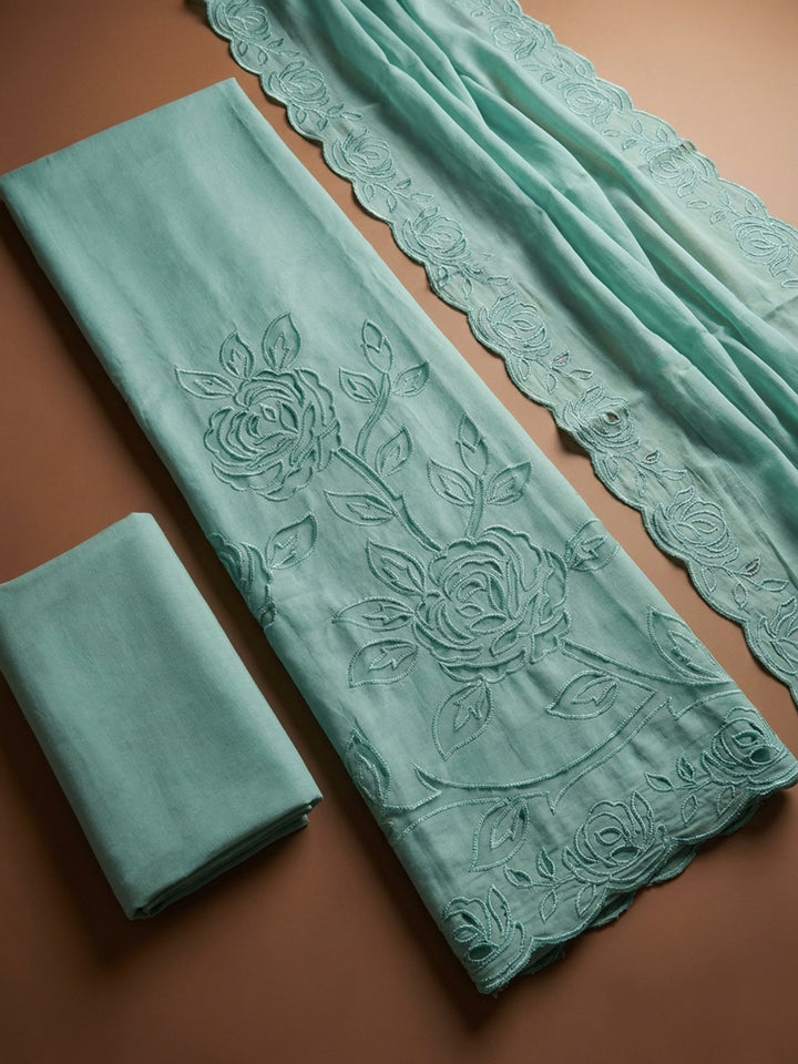 Sea Green Embroidery Chanderi Unstitched Dress Material