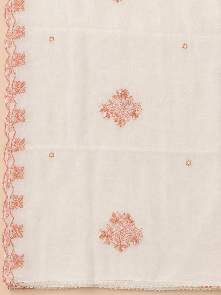 Peach Embroidery Chanderi Unstitched Dress Material