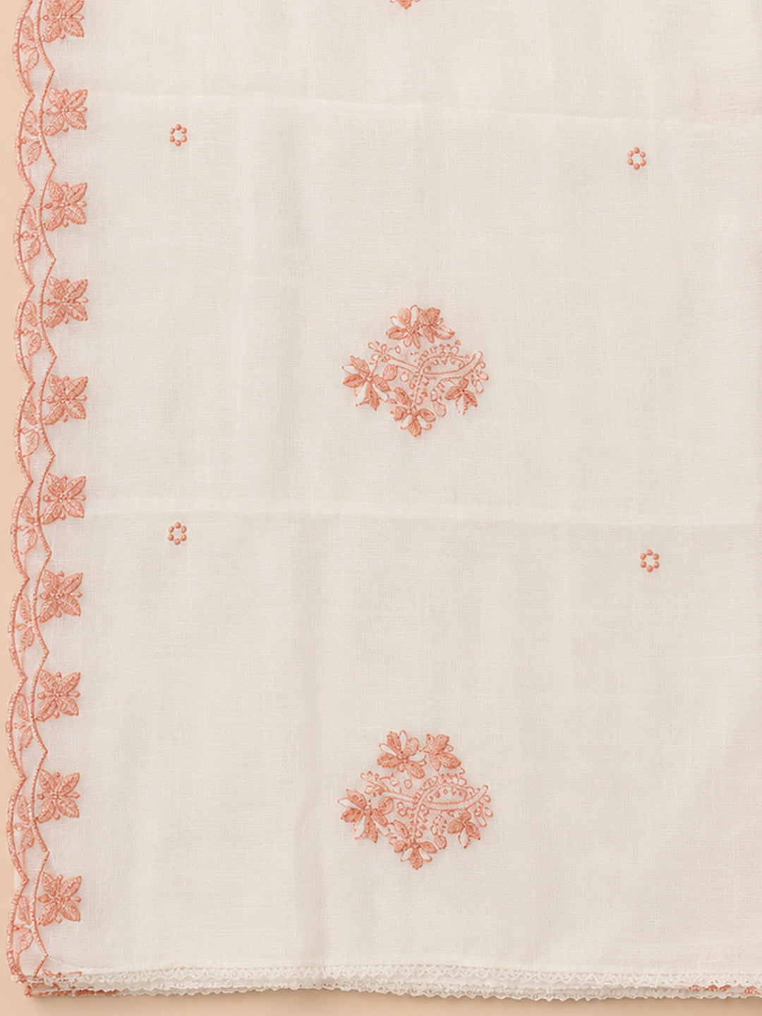 Peach Embroidery Chanderi Unstitched Dress Material