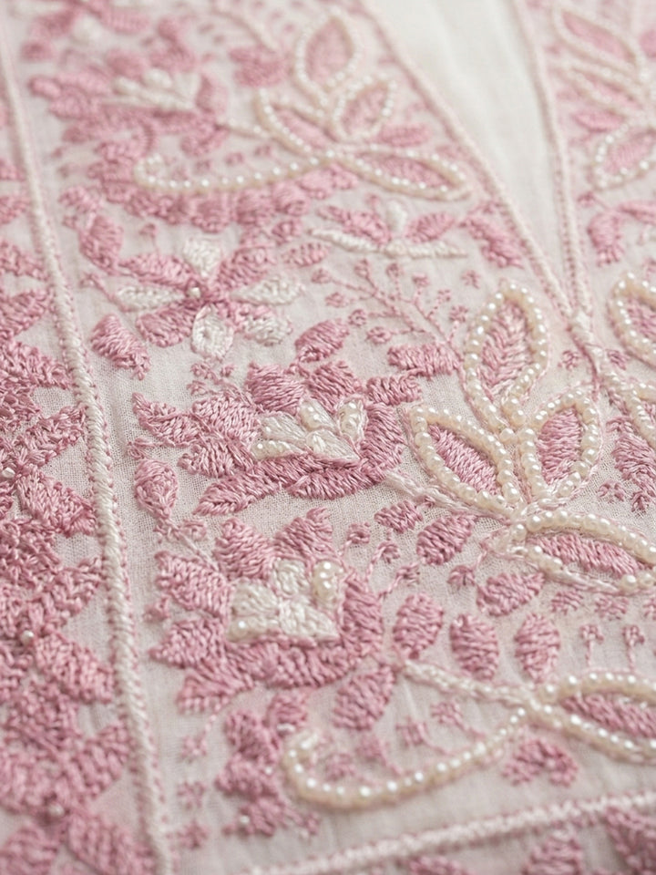 Pink Embroidery Chanderi Unstitched Dress Material