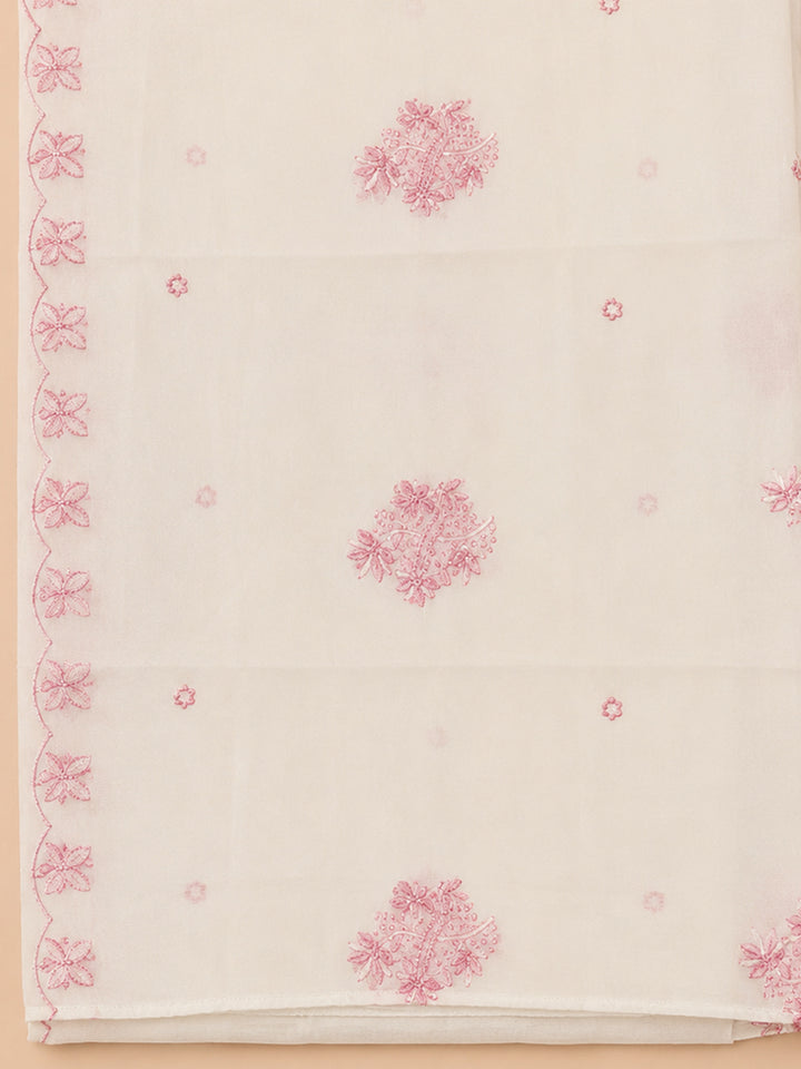 Pink Embroidery Chanderi Unstitched Dress Material
