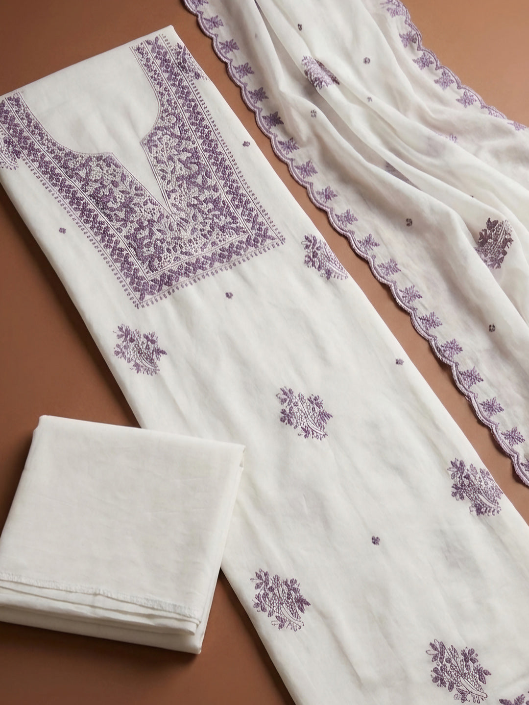 Purple Embroidery Chanderi Unstitched Dress Material