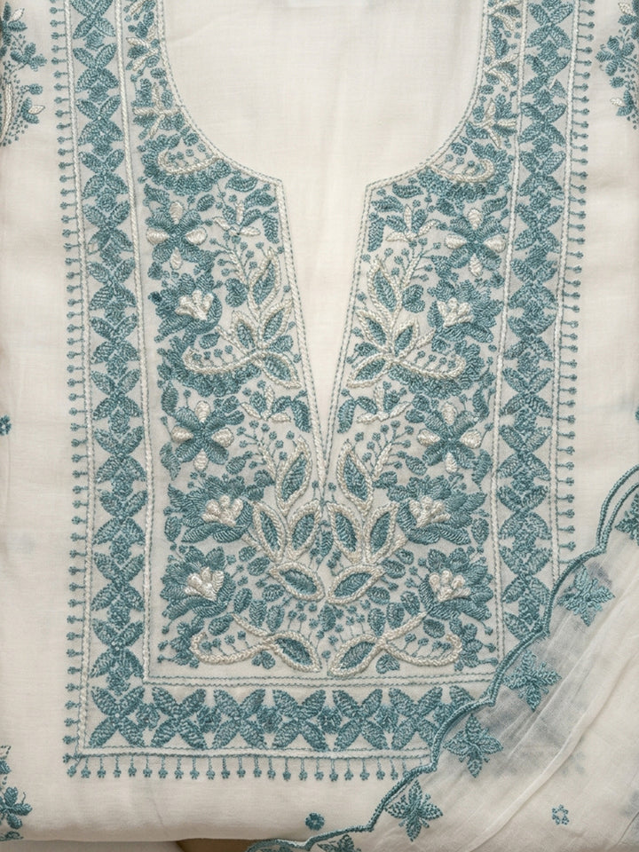 Sea Green Embroidery Chanderi Unstitched Dress Material