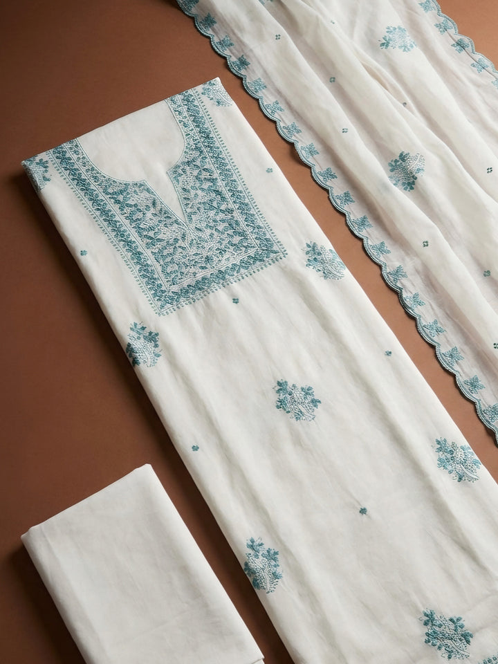 Sea Green Embroidery Chanderi Unstitched Dress Material