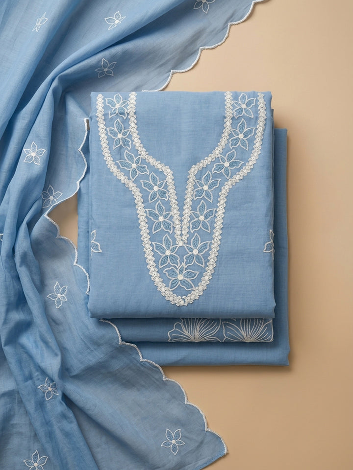 Blue  Chanderi Unstitched Dress Material