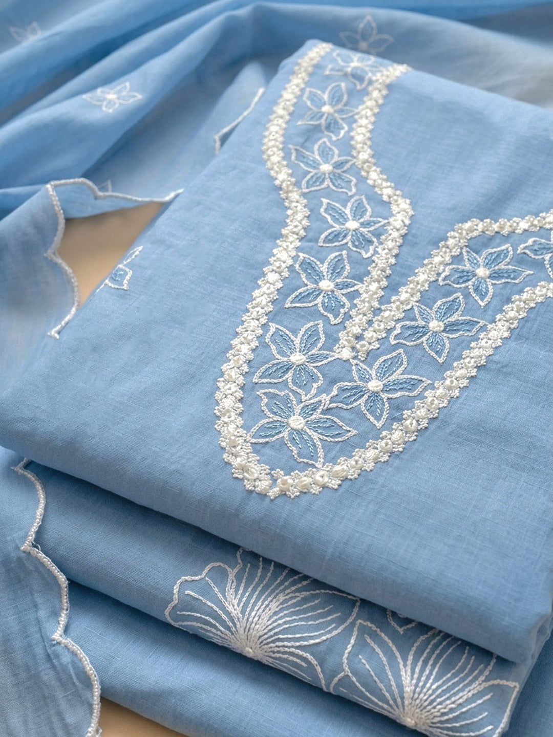 Blue  Chanderi Unstitched Dress Material
