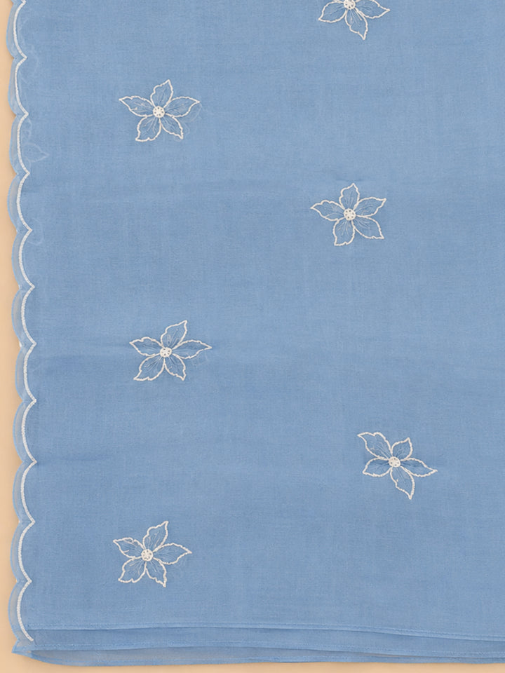 Blue  Chanderi Unstitched Dress Material
