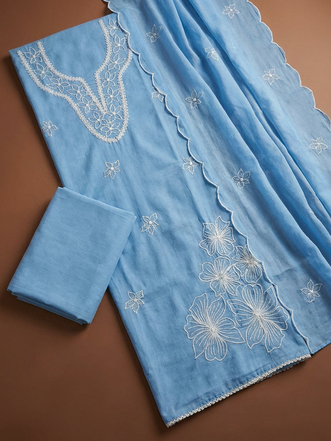 Blue  Chanderi Unstitched Dress Material