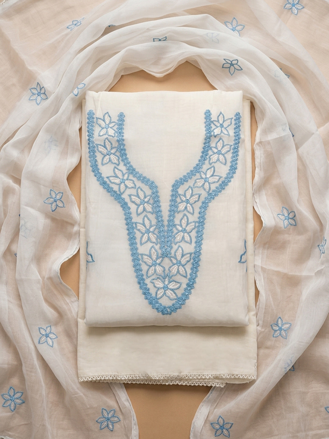 Off White  Chanderi Unstitched Dress Material