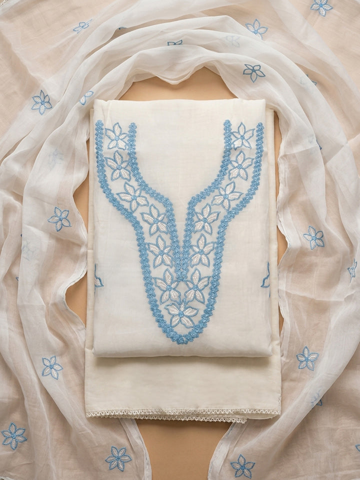 Off White  Chanderi Unstitched Dress Material