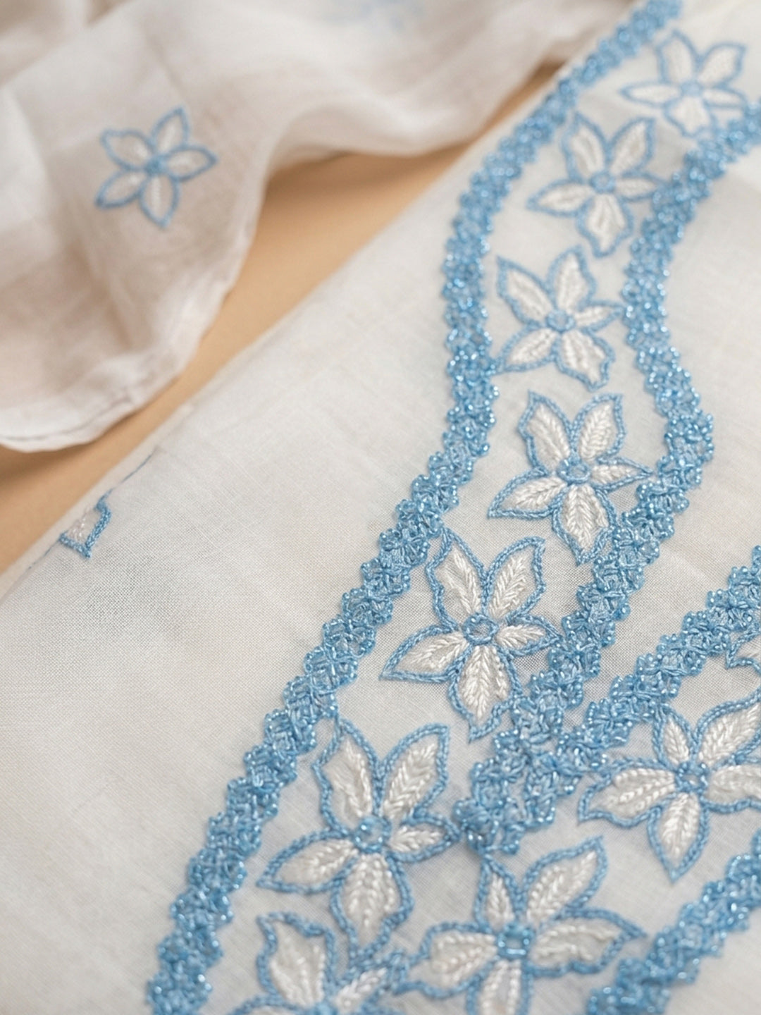 Off White  Chanderi Unstitched Dress Material