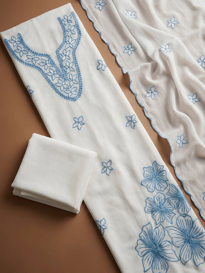 Off White  Chanderi Unstitched Dress Material