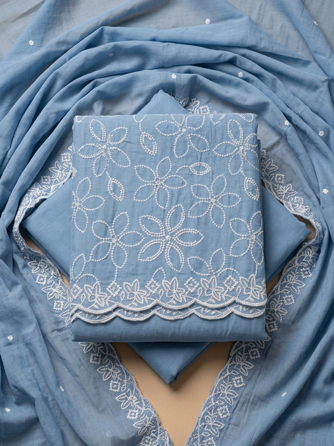 Grey  Chanderi Unstitched Dress Material