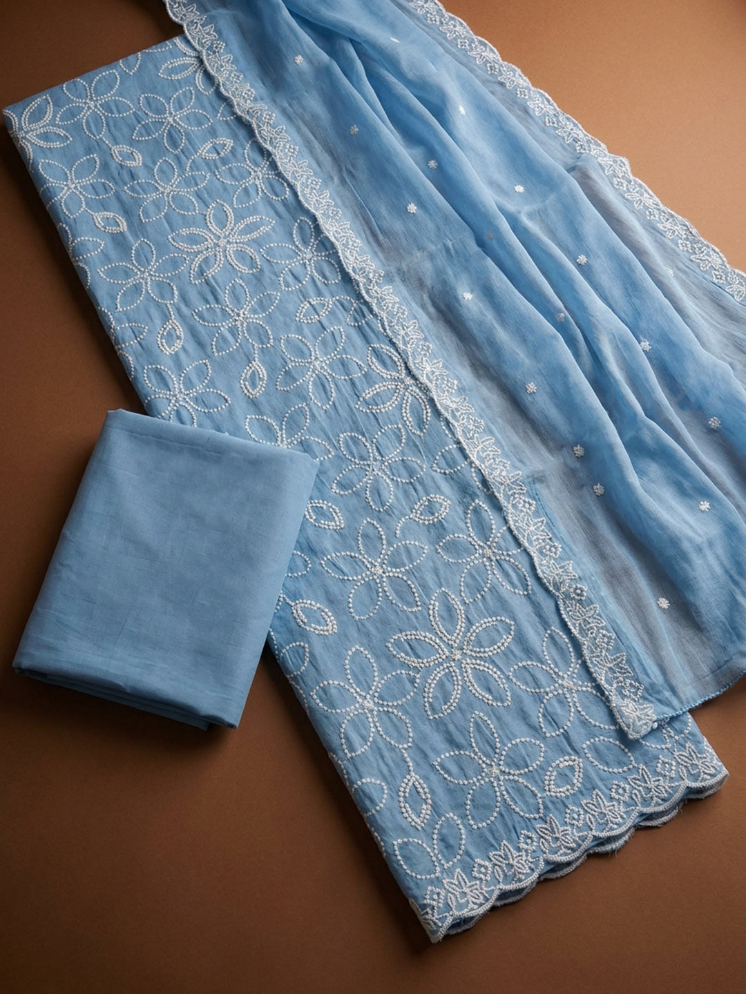 Grey  Chanderi Unstitched Dress Material