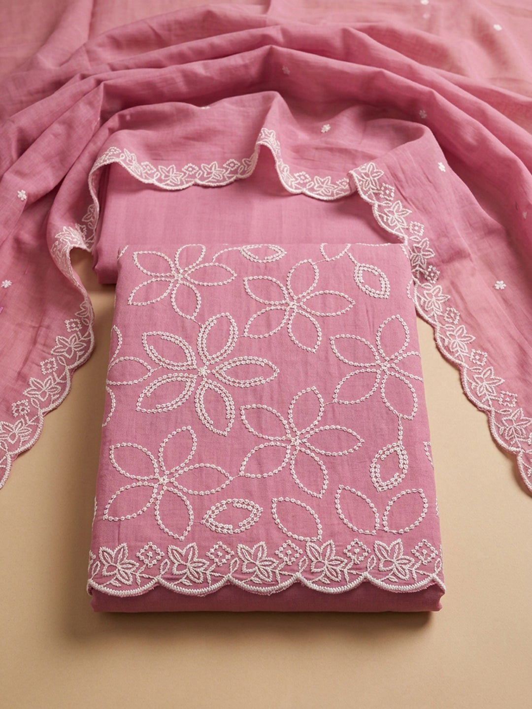 Pink  Chanderi Unstitched Dress Material