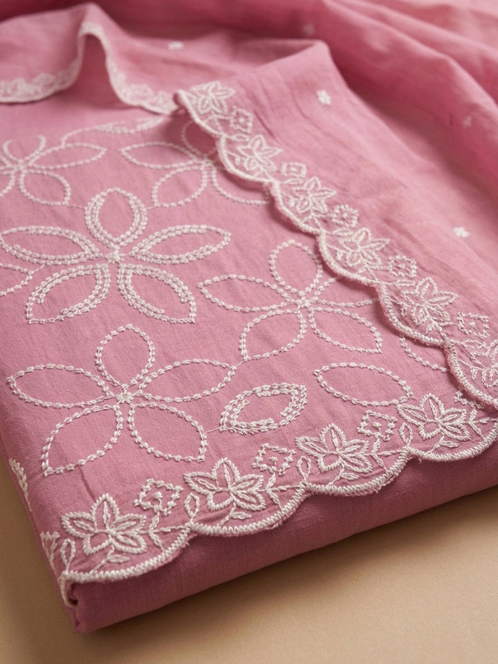 Pink  Chanderi Unstitched Dress Material