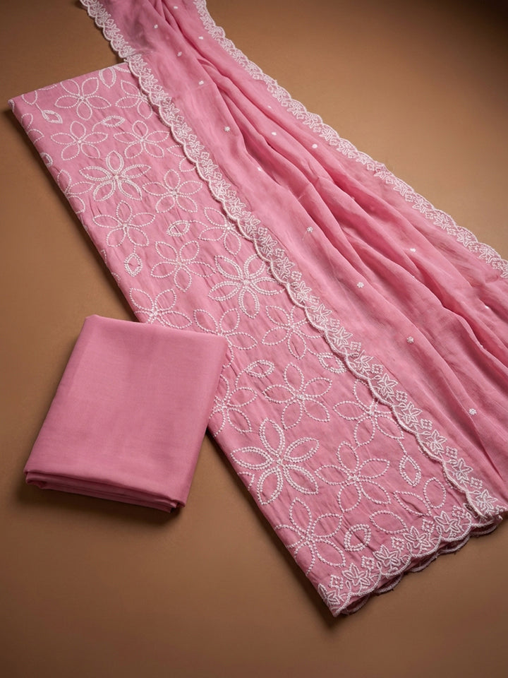 Pink  Chanderi Unstitched Dress Material