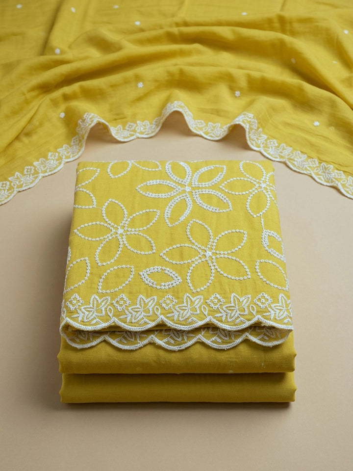 Yellow  Chanderi Unstitched Dress Material