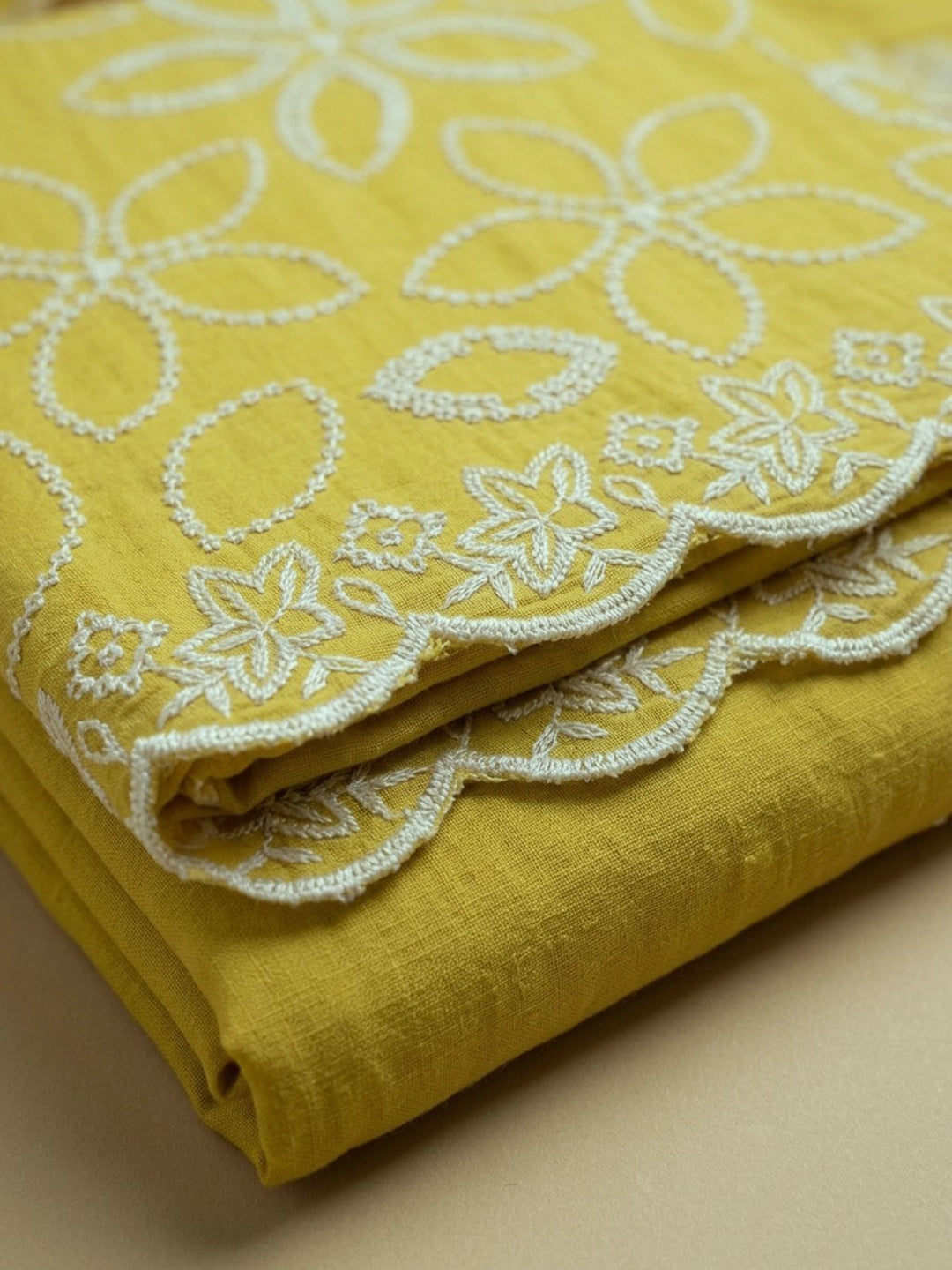 Yellow  Chanderi Unstitched Dress Material