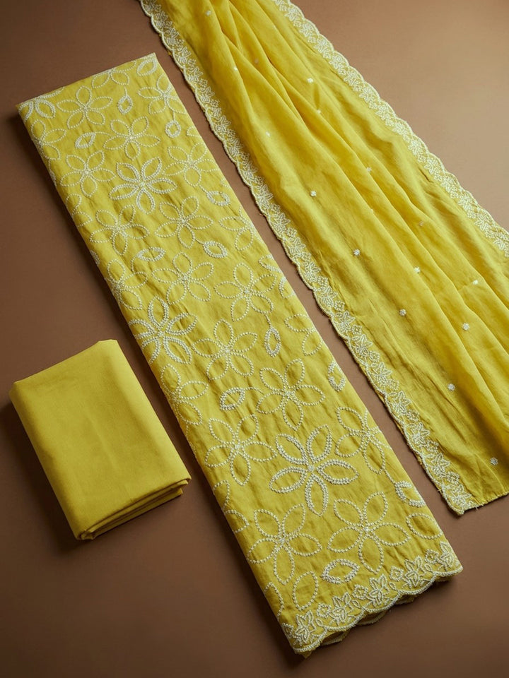 Yellow  Chanderi Unstitched Dress Material