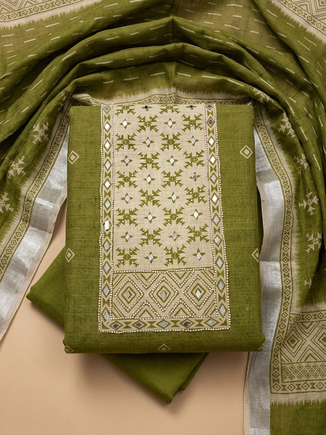 Mehndi  Chanderi Unstitched Dress Material