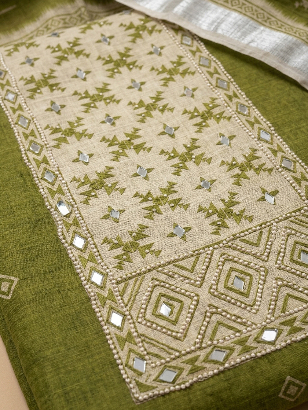 Mehndi  Chanderi Unstitched Dress Material