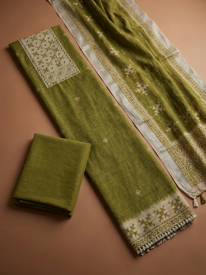Mehndi  Chanderi Unstitched Dress Material