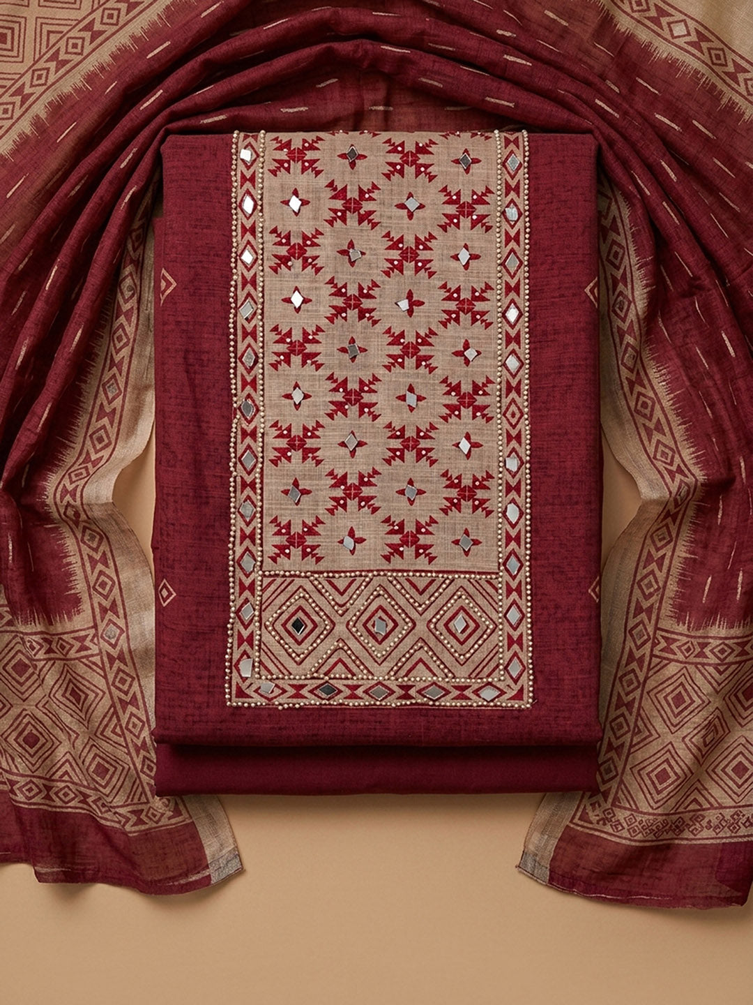 Onion Pink  Chanderi Unstitched Dress Material