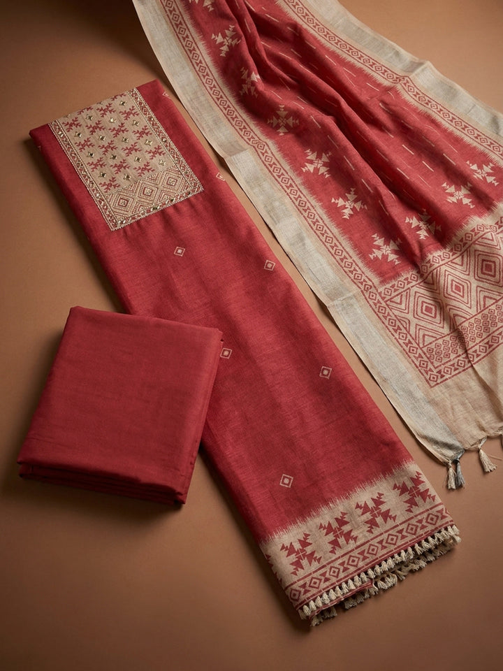 Onion Pink  Chanderi Unstitched Dress Material
