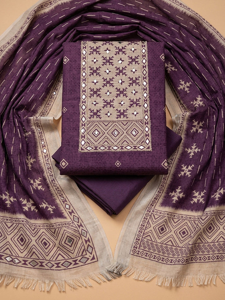 Purple  Chanderi Unstitched Dress Material