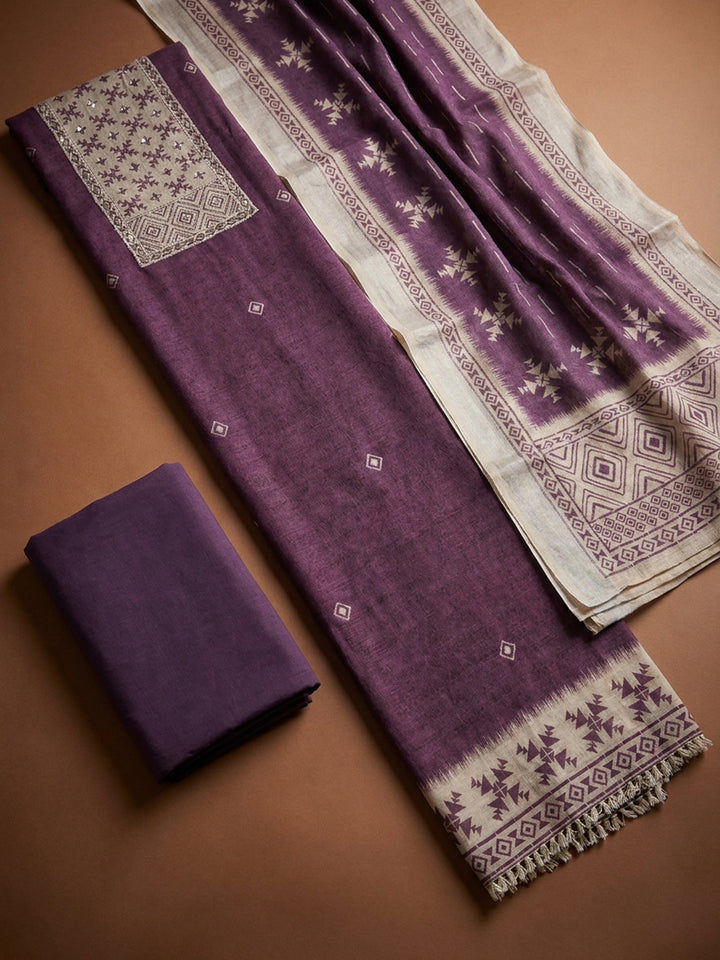 Purple  Chanderi Unstitched Dress Material