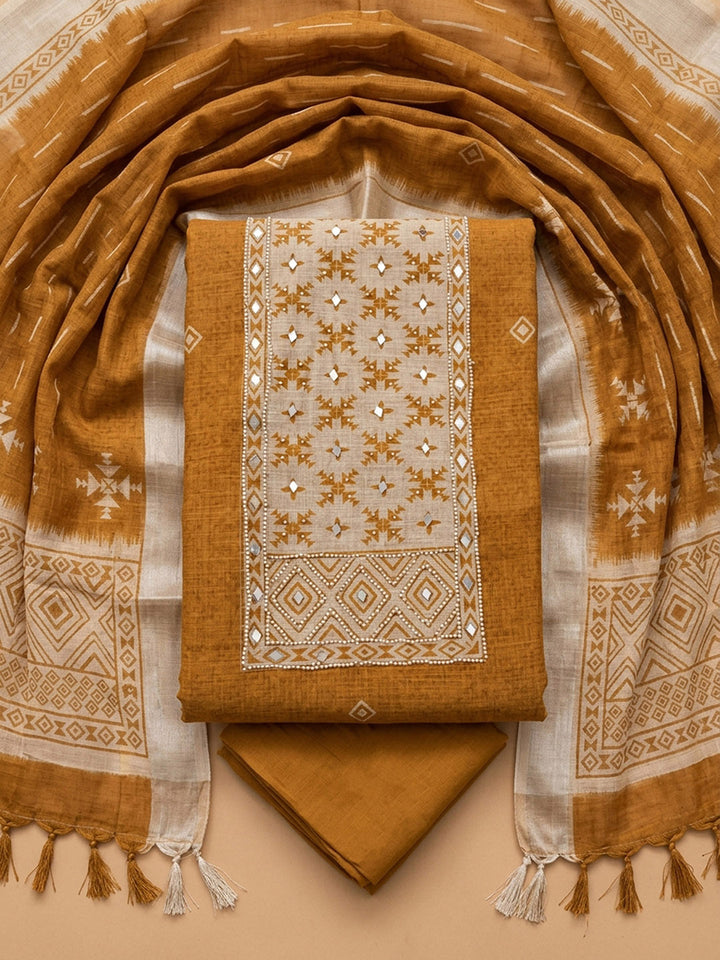 Rust  Chanderi Unstitched Dress Material