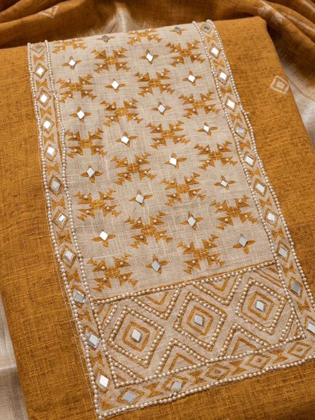 Rust  Chanderi Unstitched Dress Material