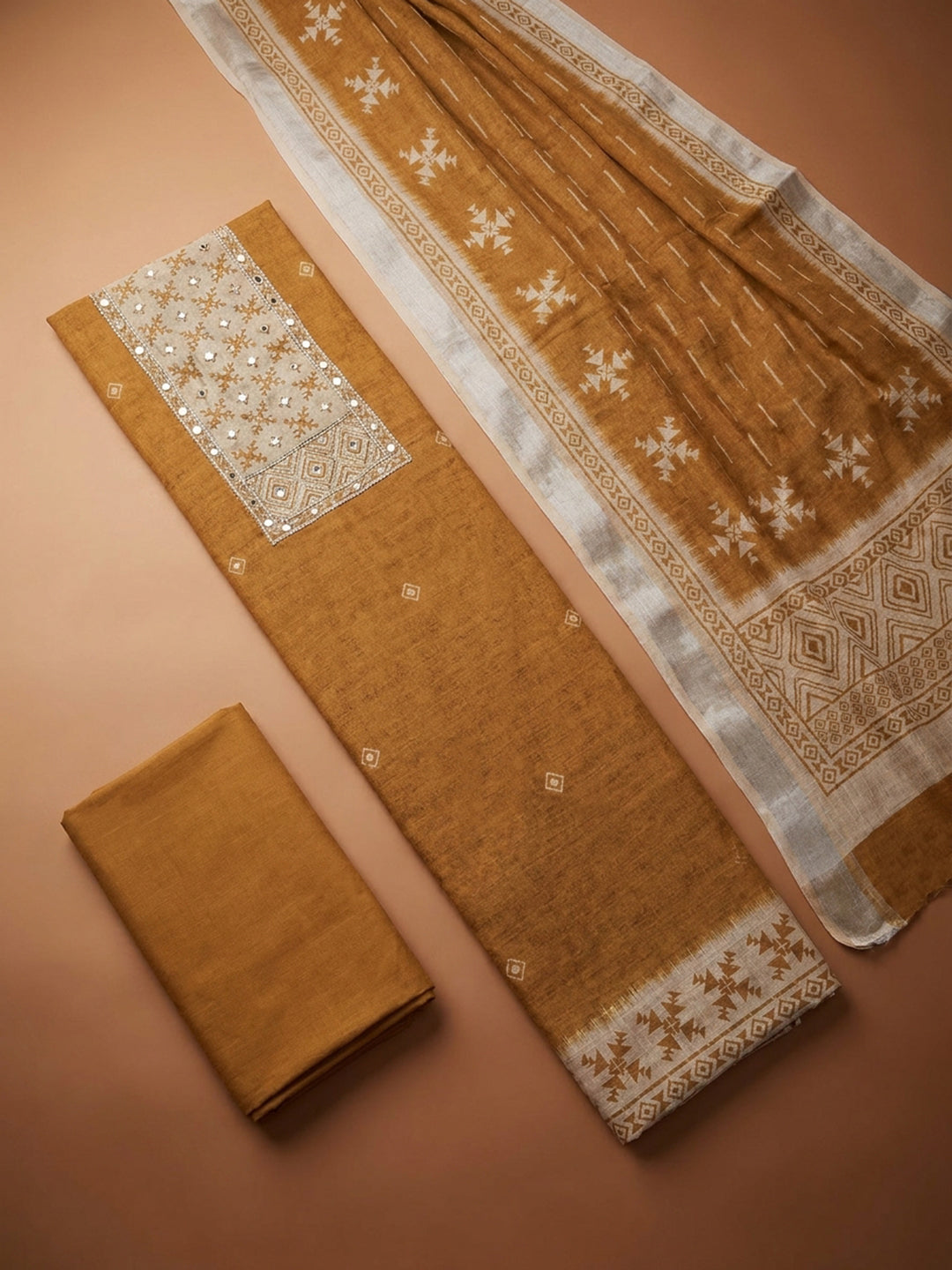 Rust  Chanderi Unstitched Dress Material