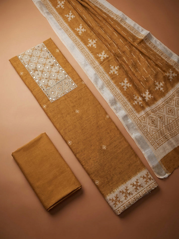 Rust  Chanderi Unstitched Dress Material
