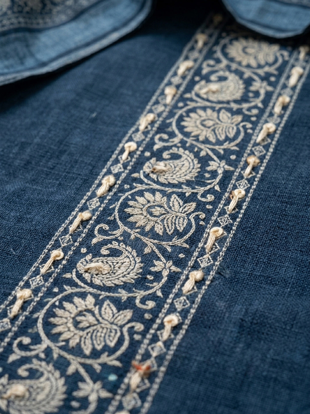 Indigo  Linen Blend Unstitched Dress Material