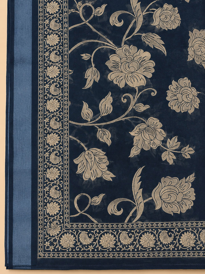Indigo  Linen Blend Unstitched Dress Material