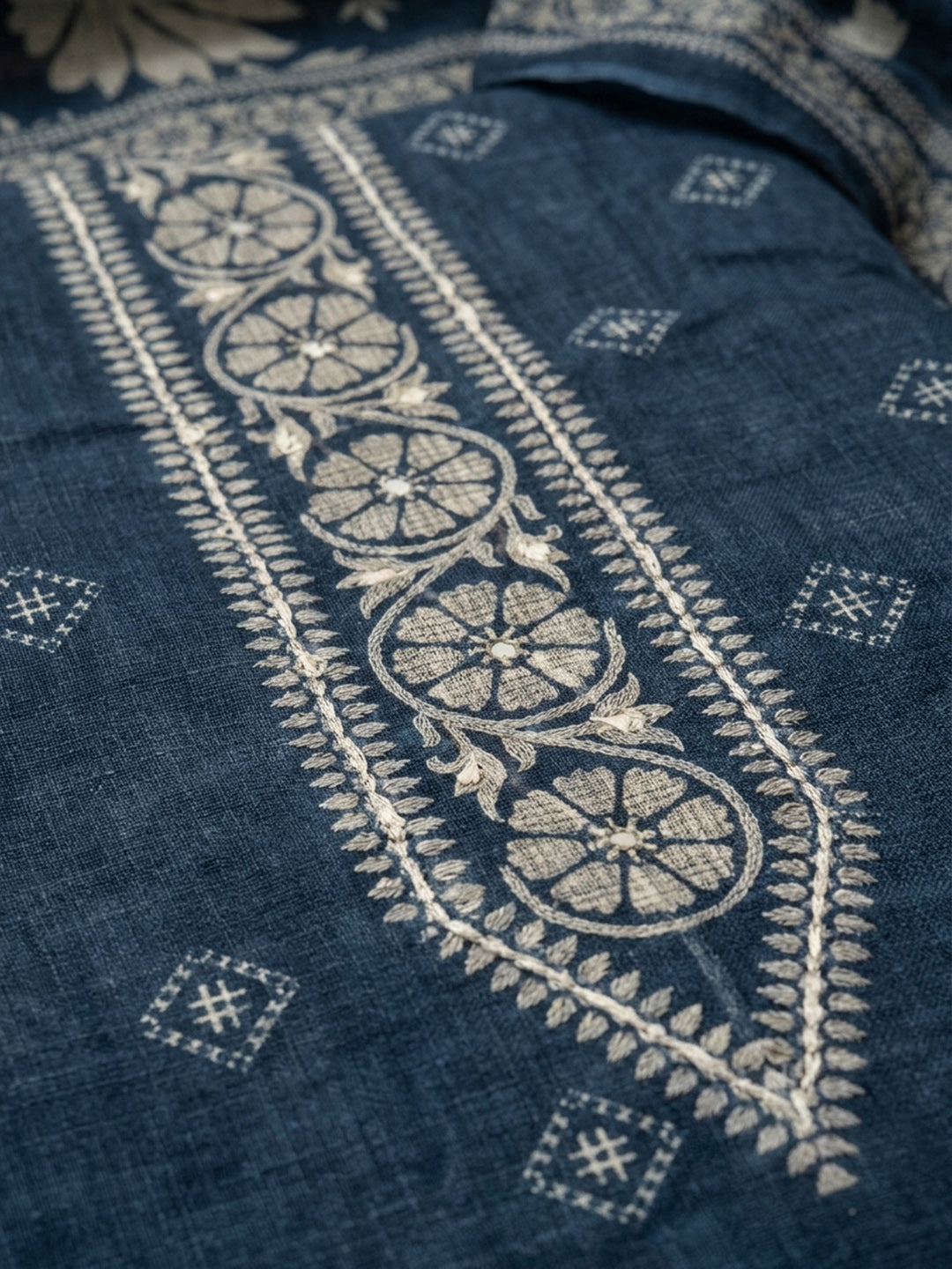 Indigo  Linen Blend Unstitched Dress Material