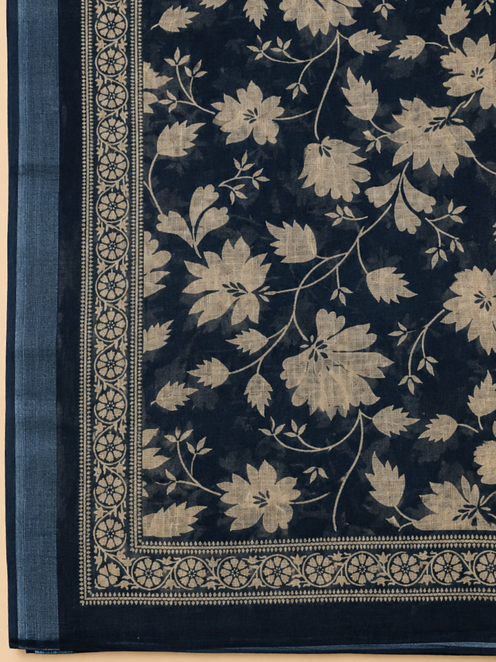 Indigo  Linen Blend Unstitched Dress Material