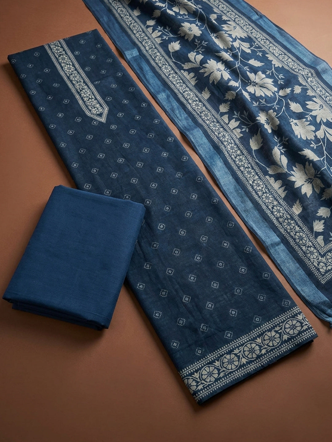 Indigo  Linen Blend Unstitched Dress Material