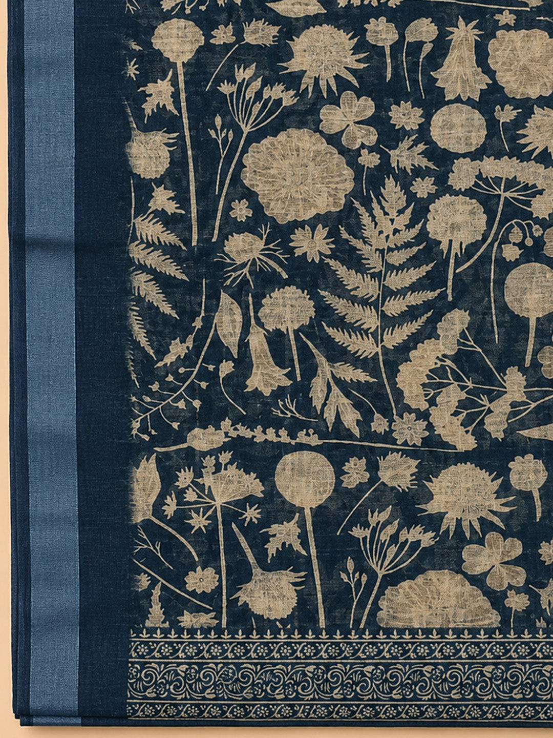 Indigo  Linen Blend Unstitched Dress Material