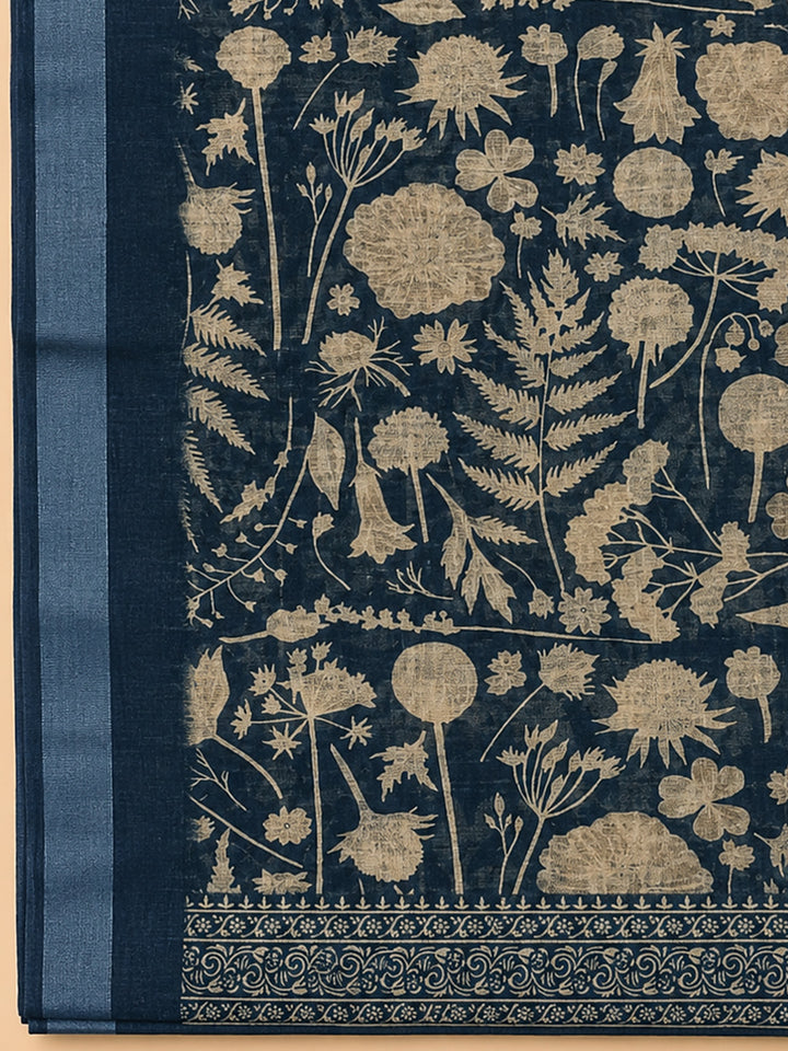 Indigo  Linen Blend Unstitched Dress Material