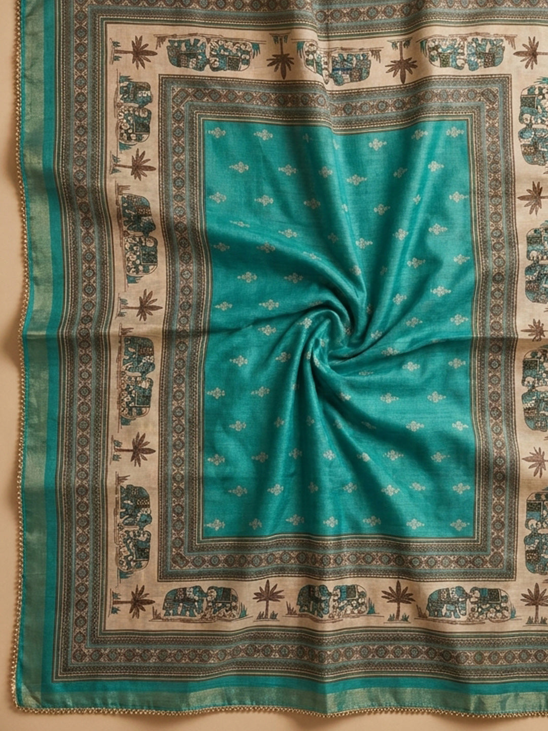 Green Printed Linen Unstitched Dress Material