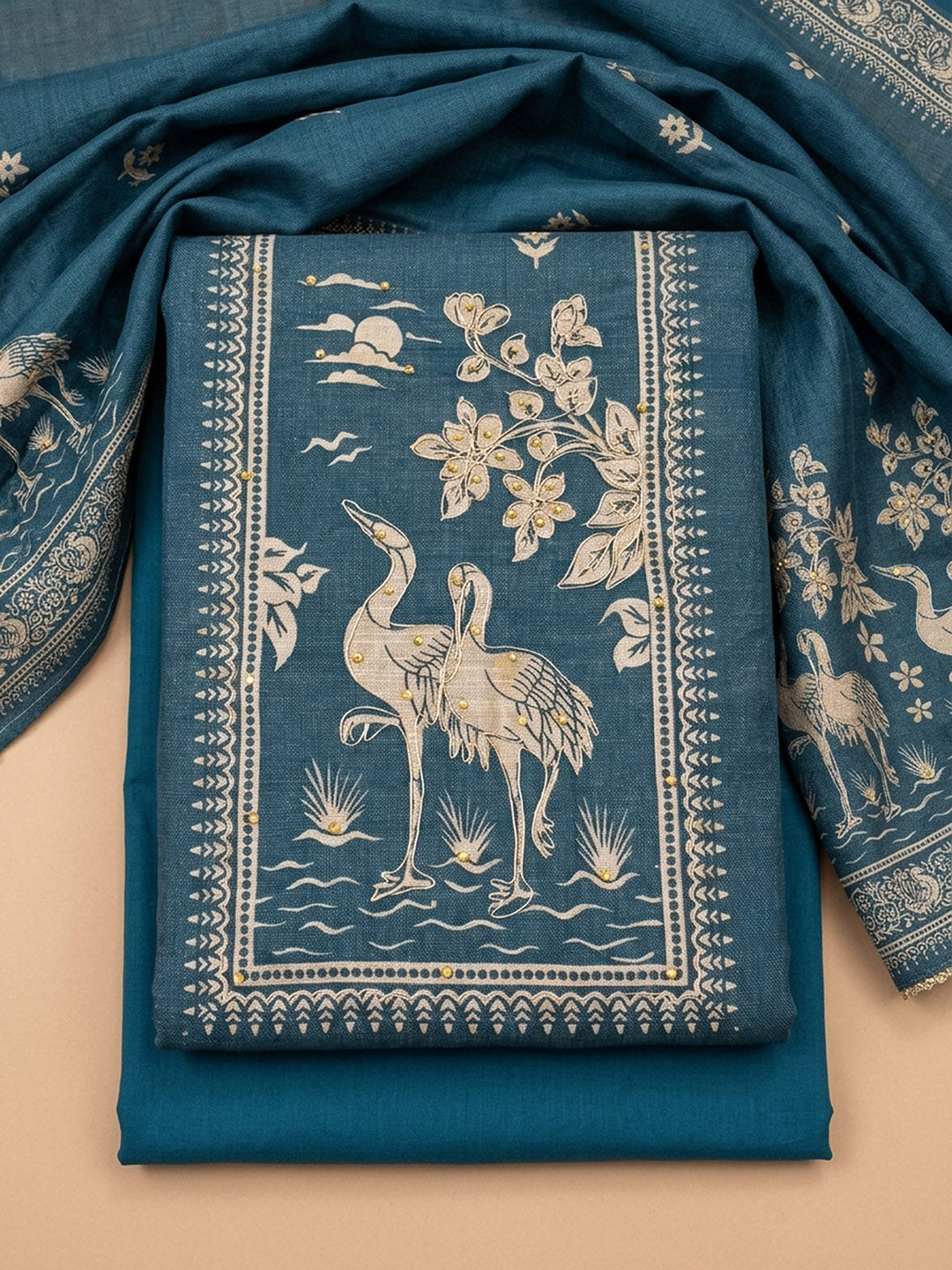 Blue  Chanderi Unstitched Dress Material