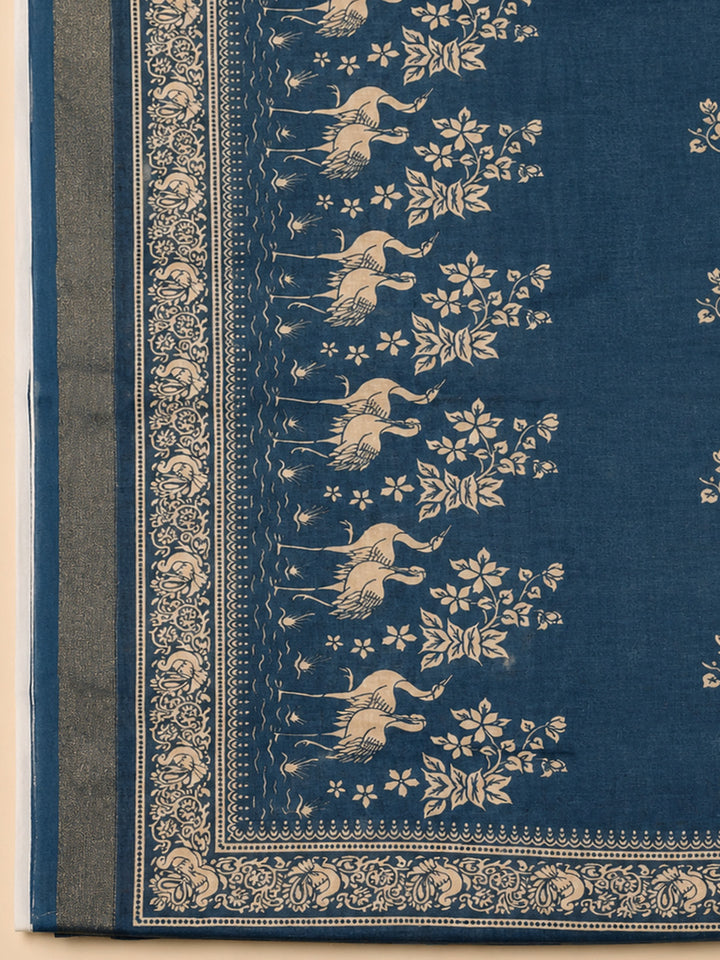 Blue  Chanderi Unstitched Dress Material
