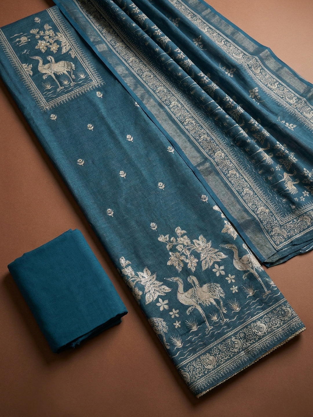 Blue  Chanderi Unstitched Dress Material