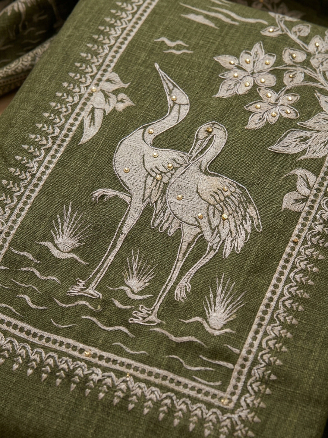 Green  Chanderi Unstitched Dress Material
