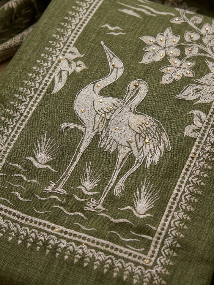 Green  Chanderi Unstitched Dress Material