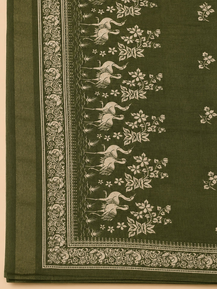 Green  Chanderi Unstitched Dress Material